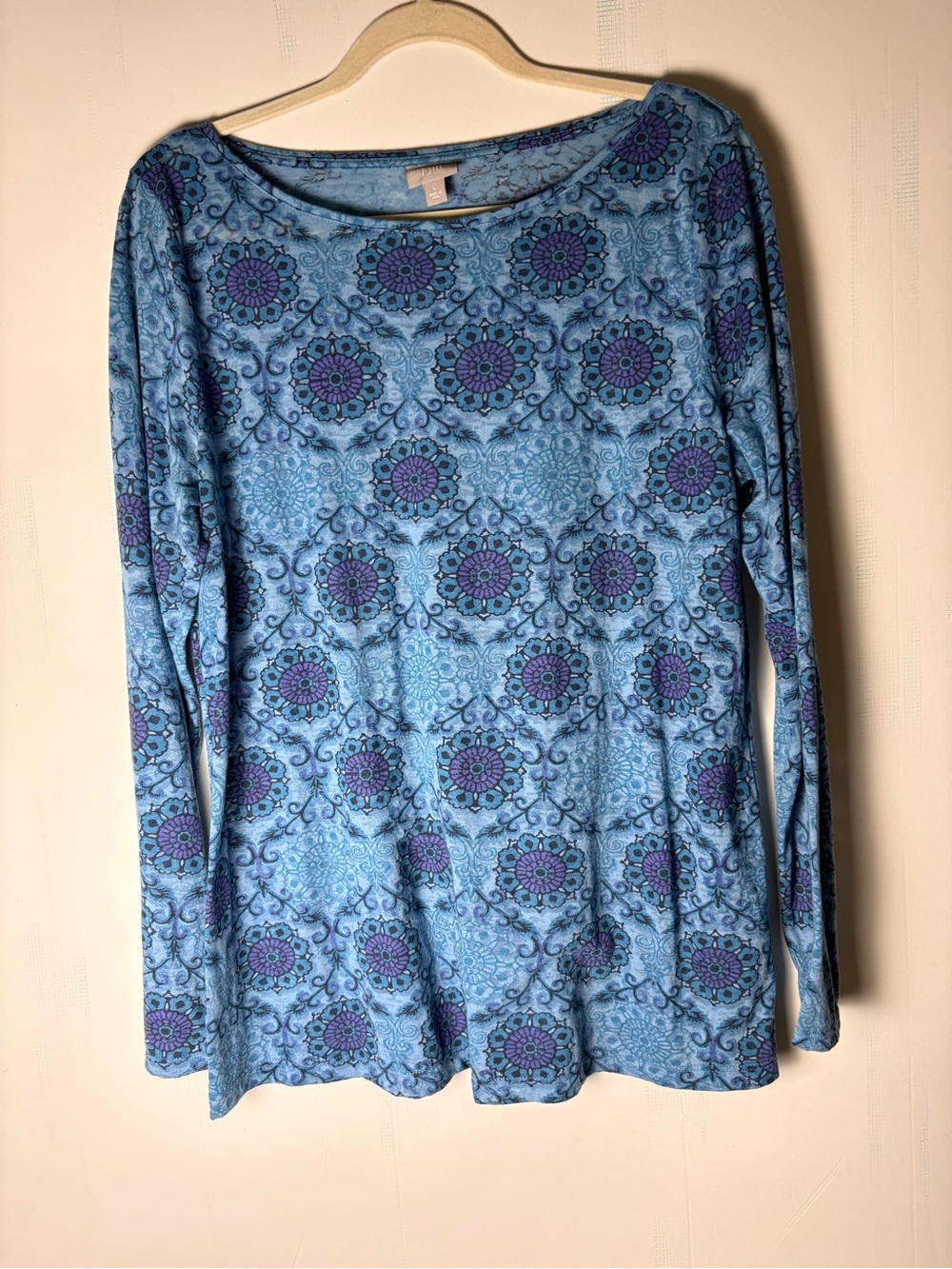 JJill Blue Medallion Patterned Thin Lightweight Long-Sleeve Women's Top Size L